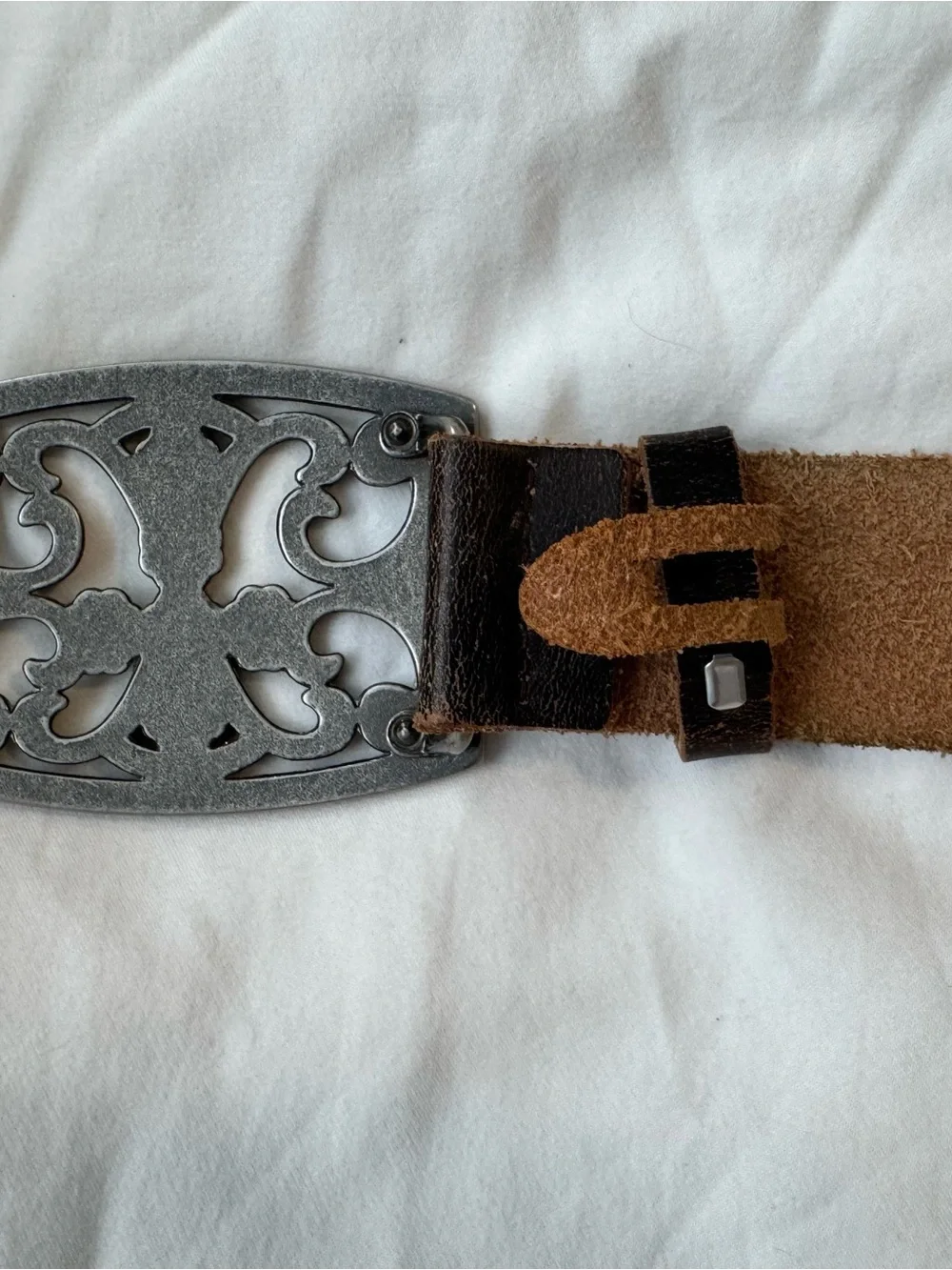 Women’s Brown Studded Leather Belt with Decorative Silver-Tone Buckle
